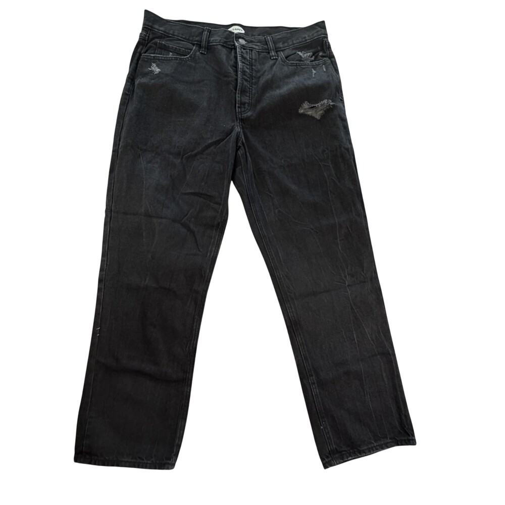 Old Navy Jeans Womens 14 Gray High Rise Straight Distressed Button Fly 36x28